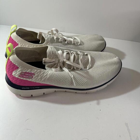 Skechers Womens Sneakers Air Cooled Size 12 Dual Lite Lace Up White Fabric - Picture 2 of 9